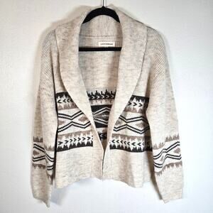 Lucky Brand Shawl Collar Cardigan Womens S Brown Aztec Southwestern Print Casual